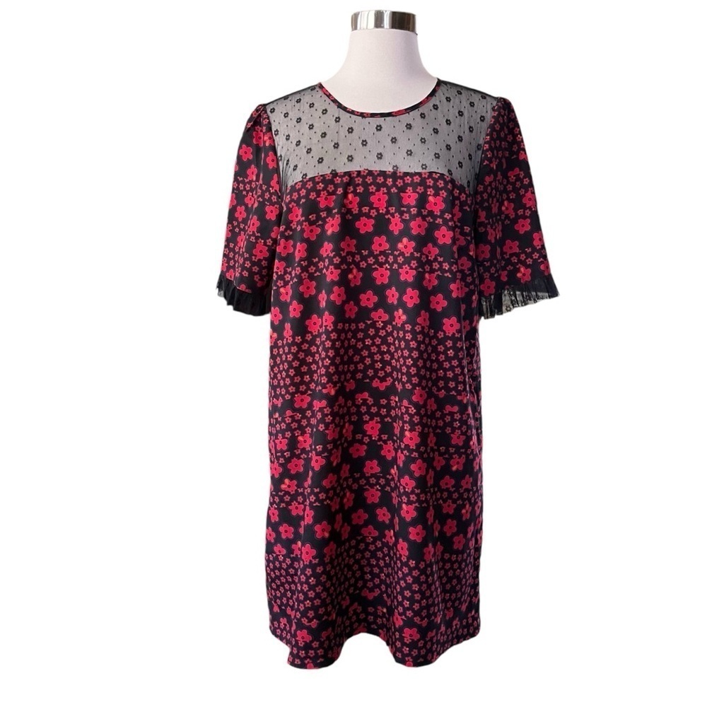 BCBGeneration Dress Womens Size M Mixed Media Red Black Floral Lace Bratz Style